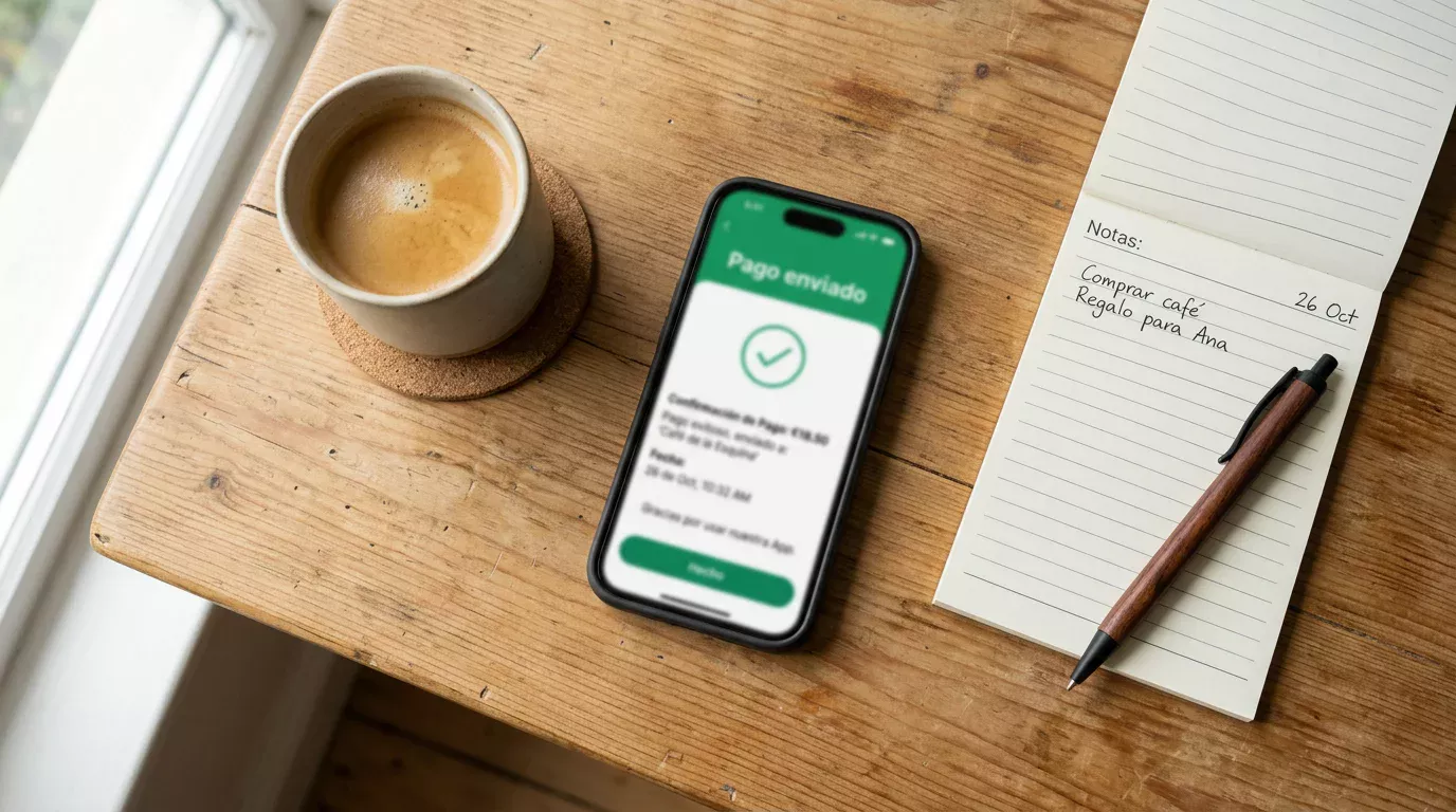 App bancaria mostrando la plataforma de pagos móviles Bizum en un teléfono móvil