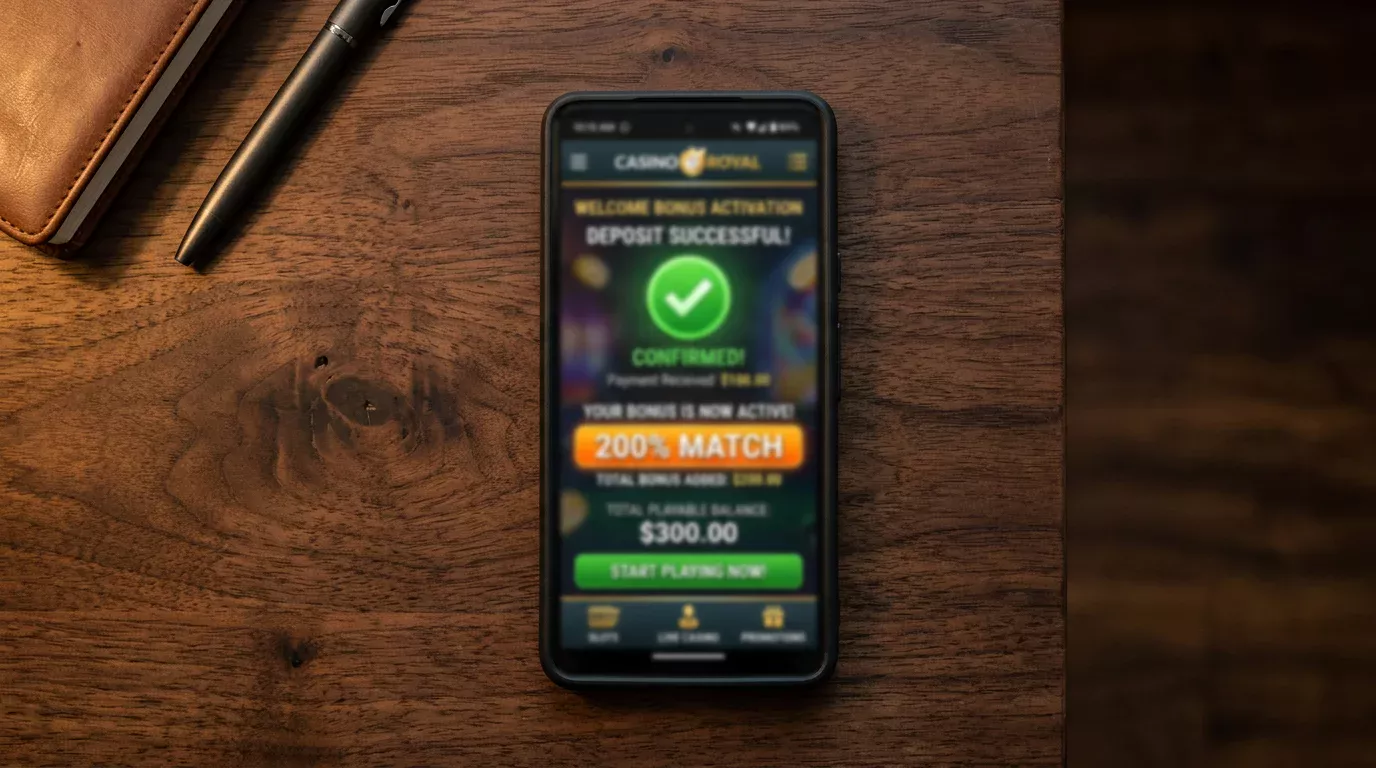 Pantalla de casino online mostrando la activación de un bono de bienvenida tras depositar con Bizum
