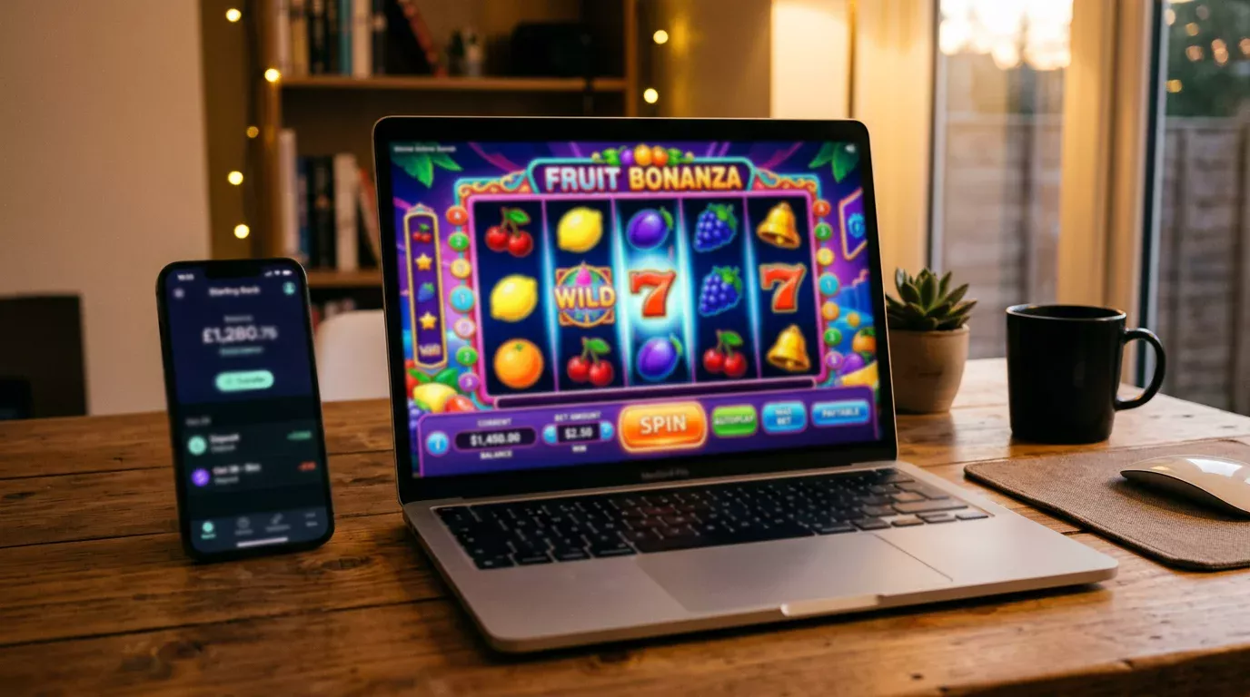 Pantalla de tragaperras online junto a un depósito con Bizum en un casino regulado